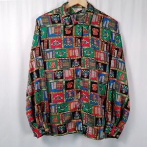 Vintage Pendleton Sophisticates Blouse Equestrian Print Long Sleeve Top Size 12